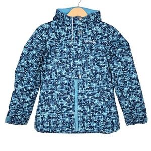 Columbia Girls Winter Jacket Teal Navy Geometric Omni-Tech OutGrown 10 12 M
